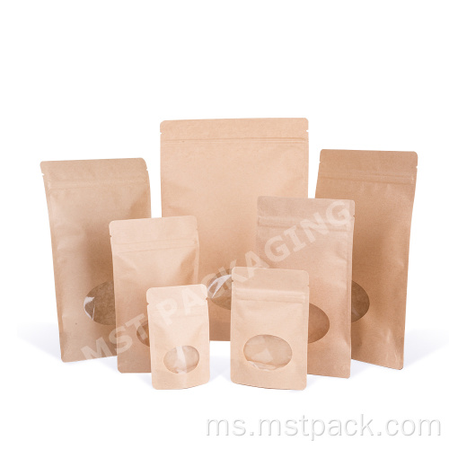 Makanan Grade Kraft Paper Biodegradable Bag dengan Window